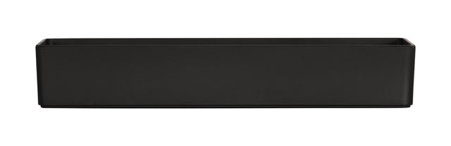 A rectangular, matte black planter box is shown against a white background. Its straight edges and lack of visible designs give it a modern, minimalist look—similar in style to the sleek Hudson Bowl collection.