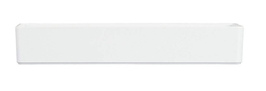 A rectangular, white, minimalist planter box with clean lines, shown on a plain white background. Reminiscent of the sleek design of a Hudson Bowl, it appears empty and is photographed straight on to highlight its modern appeal.