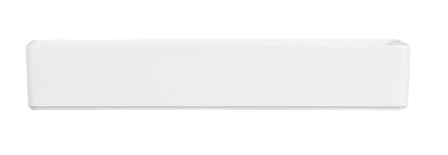 A rectangular, white, minimalist planter box with clean lines, shown on a plain white background. Reminiscent of the sleek design of a Hudson Bowl, it appears empty and is photographed straight on to highlight its modern appeal.