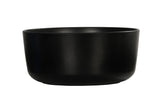 A plain, matte black Oslo Bowl with smooth rounded sides and a slightly flared rim, shown against a white background. This melamine bowl is empty and features a simple, modern design that is also dishwasher safe.