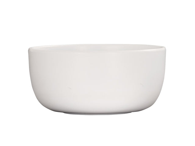 A plain, round, white Oslo Bowl with smooth sides and no visible patterns or decorations, photographed against a white background. The bowl is empty and has a slightly thick rim with a simple, minimalist design.