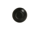 A black Magic 8-Ball is shown from above on a white background. The smooth, circular surface resembles an Oslo Bowl, with a faintly visible window and raised text at the center where answers appear.