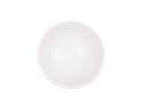 A top-down view of an empty, round, white melamine bowl centered on a plain white background. The Oslo-inspired bowl is simple, dishwasher safe, with smooth edges and no visible patterns or decorations.