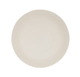 A plain, round, off-white ceramic plate is shown from above on a white background. Its smooth surface and slightly uneven edges give it a simple, minimalist look reminiscent of a Hand Thrown Bowl, and it is conveniently dishwasher safe.
