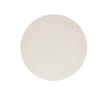 A plain, round, off-white ceramic plate is shown centered on a white background. Smooth and minimalistic in design, this plate is also dishwasher safe, making it as practical as it is simple.