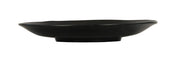 A matte black, round ceramic plate with a slightly irregular, wavy rim and flat central surface. Viewed from the side, this Hand Thrown Bowl features a shallow depth and slightly raised base. The background is plain white.