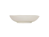 A plain, off-white Hand Thrown Bowl with a slightly irregular, organic rim and a shallow, wide shape. The bowl sits on a small, raised base against a white background. The smooth, matte surface highlights its artisanal feel.