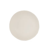 A plain, round, off-white ceramic plate with a slightly uneven, organic edge is centered on a white background. Its simple design and neutral color evoke a minimalist and modern look—perfect to pair with your favorite Hand Thrown Bowl.