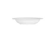 A plain, shallow 10 inch bowl with a wide rim, centered against a white background. The bowl is empty and has a smooth, minimalist design. This melamine bowl is both durable and dishwasher safe.