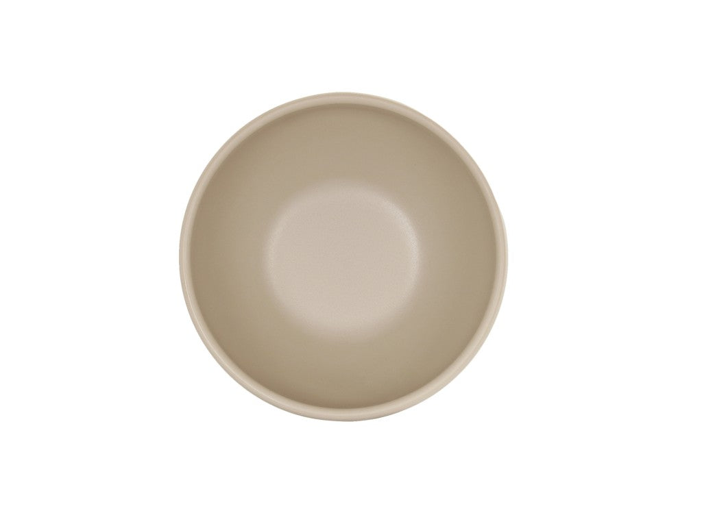 A photo of a simple, round, taupe Nova Soup Bowl (16 oz) viewed from above. The bowl has smooth edges and a matte finish, and it sits on a plain white background. The bowl is empty and centered in the image.