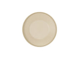 A plain, round Nova Bowl in taupe is centered on a white background. The Cal-Mil plate is empty and seen from above, showcasing its smooth, simple surface and subtle rim.