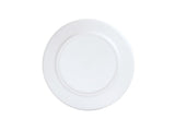 A plain, round, white ceramic coupe bowl is shown from a top-down view against a white background. The bowl features a slightly raised rim and a smooth, glossy finish with no visible designs or patterns.