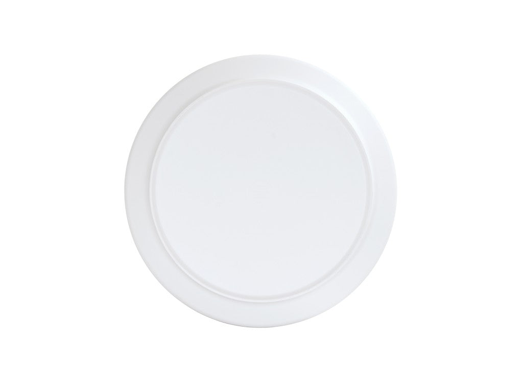 A plain, round 14" white bowl is centered on a white background. The Cal-Mil Nova Bowl features a smooth surface with a subtle raised rim and no patterns or textures, creating a minimalist and clean appearance.