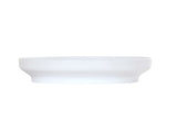 A white, round, shallow Cal-Mil Nova Bowl with a wide rim and slight base, photographed against a plain white background. This 14" white bowl appears minimalistic and smooth with no visible patterns or decorations.