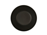 A plain, round 9" coupe Nova Bowl in matte black is centered on a white background. The plate is empty and viewed from directly above, showing its smooth surface and subtle rim.