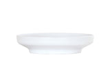 A plain, white Nova Bowl, 9" coupe style, with a wide, shallow shape and gently flared rim sits against a white background. The smooth, minimalist design features no patterns or decorations and has a slightly raised base.