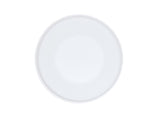 A plain, round, white Nova Bowl 9" coupe ceramic plate is shown from above against a white background. The plate features a smooth surface with a shallow rim and no markings or decorations.