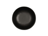 A plain, empty, round black melamine soup bowl is centered on a white background. The 16 oz. bowl has smooth edges and a matte finish, with even lighting highlighting its simple, modern design.