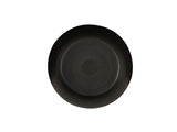 A round, matte black melamine plate seen from above, centered on a white background. The plate has a slightly raised rim and a smooth, minimalist design, similar to the style of the Carmel Soup Bowl, 30 oz.