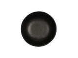 A top-down view of a plain, round, black Carmel Soup Bowl made of melamine with a smooth surface and slightly uneven rim, centered on a white background. The 30 oz. bowl appears empty.