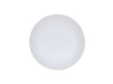 A plain, round, white Cal-Mil pasta bowl is centered on a white background. The bowl is empty and photographed from above, highlighting its smooth melamine surface and clean, simple design.
