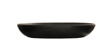 A matte black, shallow, oval-shaped pasta bowl is centered on a white background. The bowl features smooth, rounded edges and a minimalist design, with no visible patterns or decorations—perfect for modern dining.