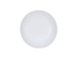 A plain, round, white Carmel Pasta Bowl made of melamine is viewed from above, centered on a white background. The 30 oz. bowl is empty and has a smooth surface with a slightly raised rim.