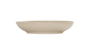 The Charlotte Bowl is a beige, shallow 14 inch bowl with a wide rim and subtle horizontal ridges around its exterior. Crafted in a simple, modern design, this melamine bowl features a smooth, matte finish and sits elegantly on any white background.