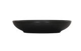 A black Charlotte Bowl with a wide rim and shallow depth, crafted from durable melamine and featuring a subtle horizontal ribbed texture on its exterior. The bowl is photographed against a white background with no visible contents.
