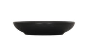 A black Charlotte Bowl with a wide rim and shallow depth, crafted from durable melamine and featuring a subtle horizontal ribbed texture on its exterior. The bowl is photographed against a white background with no visible contents.