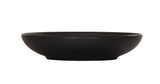 A matte black coupe bowl with a low, round shape, slightly flared rim, and fine horizontal ridges around the exterior. The Charlotte Bowl sits on a small, flat base and is photographed against a plain white background.