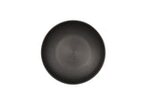 A round, black coupe bowl viewed from above, featuring subtle concentric circular ridges across its surface. The Charlotte Bowl boasts a minimalistic, modern design and is set against a plain white background.