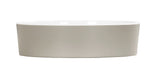 A shallow, round, light gray ceramic dish with smooth, straight sides and a glossy white interior is shown against a white background; this melamine piece is both stylish and dishwasher safe.
