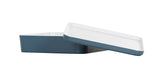 A rectangular, blue melamine dish with a matching white, flat lid. The lid rests askew, revealing the white interior—a perfect dishwasher safe Bento Box against a plain white background.