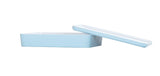 A rectangular, light blue ceramic bento box with a matching flat lid, shown slightly ajar and resting on the edge. The plain white background highlights the container’s clean, minimalist design. This piece is also dishwasher safe for easy cleanup.
