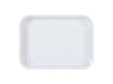 A plain, empty rectangular white tray with rounded corners and slightly raised edges, crafted from melamine and dishwasher safe, photographed on a white background—ideal as a bento box insert.