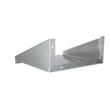 A stainless steel shelf bracket with two triangular side supports and a flat horizontal surface, featuring keyhole slots for mounting. NSF certified, ideal as a wall mount microwave shelf, photographed on a plain white background.