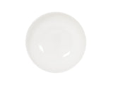 A plain, empty white round bowl is shown from above against a white background. The bowl is smooth and glossy with no patterns or decorations, emphasizing its simple, minimalist design.