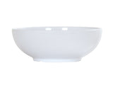 A plain, 8 inch white round bowl with smooth sides and a slightly raised base, photographed against a white background. The bowl features a simple, minimalist design and is empty.