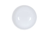 A plain, white round bowl is shown from a top-down view, centered on a white background. This empty 8 inch bowl features smooth, glossy surfaces with gentle reflections of light.