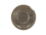 A round, glossy, dark gray Vienna Bowl saucer with a shallow indentation in the center, photographed from above against a plain white background. This piece is dishwasher safe for easy cleaning.