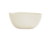 A simple, off-white Bali Soup Bowl with smooth, rounded edges and a slightly irregular, organic shape. Made from durable melamine, this bowl is dishwasher safe and set against a plain white background.