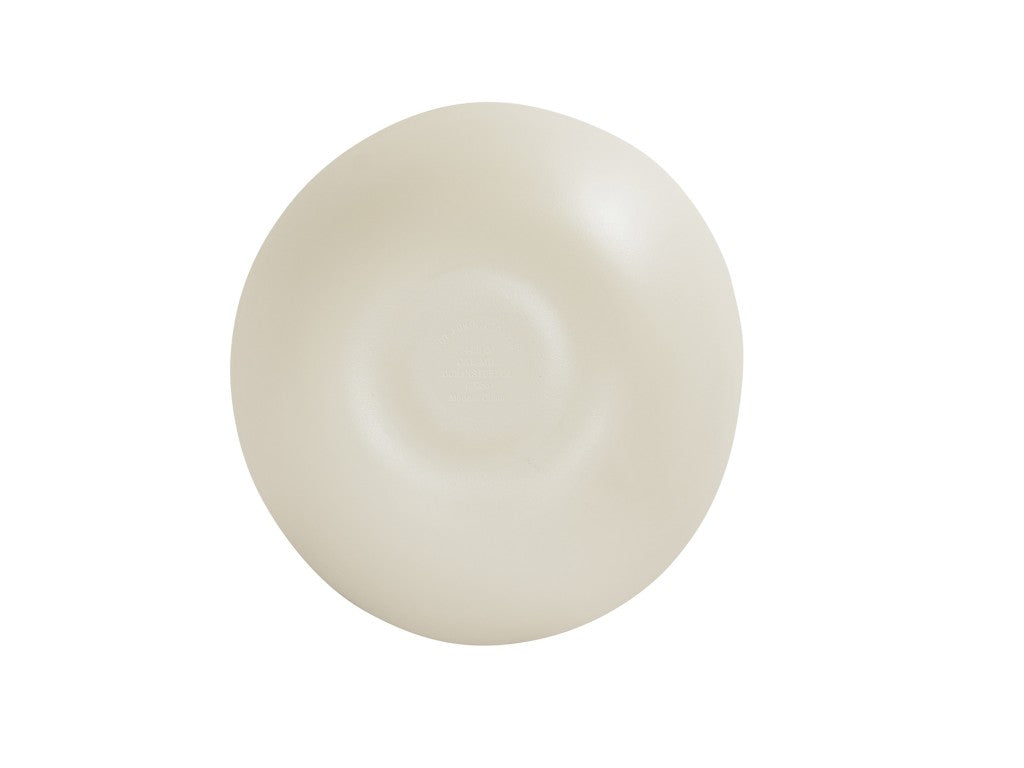 A smooth, round Bali Soup Bowl made of melamine with a slightly flattened shape and a shallow indentation in the center, viewed from above against a plain white background. This bowl is also dishwasher safe.