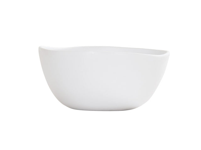 A plain, white ceramic soup bowl with smooth, slightly curved edges and a glossy finish sits against a white background. Dishwasher safe and featuring gentle contours, its simple, modern design makes it perfect for everyday use.