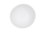 A plain, empty white melamine soup bowl photographed from above, centered against a white background. The bowl’s smooth, round shape and clean interior highlight its simplicity and minimalism. This bowl is durable and dishwasher safe.