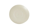 A round, smooth, off-white melamine bowl is shown against a plain white background. The surface appears matte, with gentle curves and a slight indentation at the center. This Bali Pasta Bowl is dishwasher safe, featuring soft, natural-looking edges.