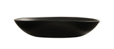A matte black, oval-shaped ceramic Bali Pasta Bowl with a slightly irregular rim and smooth surface, photographed against a white background. This shallow bowl is dishwasher safe and minimalist, emphasizing its modern and simple aesthetic.