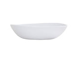 A plain, white, oval-shaped Bali Pasta Bowl with slightly angled sides. Made from durable melamine, it features a smooth surface and modern, minimalist design. Dishwasher safe and photographed against a white background to highlight its clean lines.