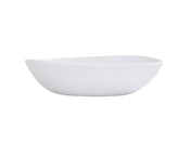 A plain, white, oval-shaped Bali Pasta Bowl with slightly angled sides. Made from durable melamine, it features a smooth surface and modern, minimalist design. Dishwasher safe and photographed against a white background to highlight its clean lines.