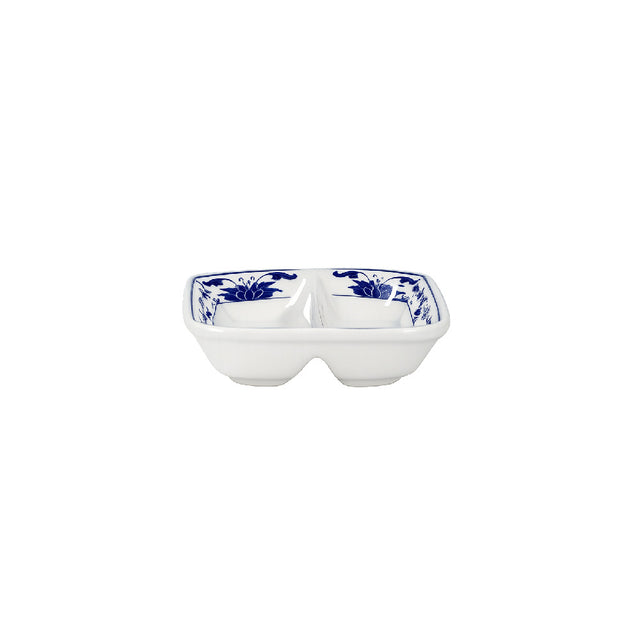 Cameo China Tableware USA 255-013 - Blue Lotus Divided Dish, 2-compartment, 3" X 3" X 7/8"H (7.5 Cm X 7.5 Cm X 2.1 Cm)